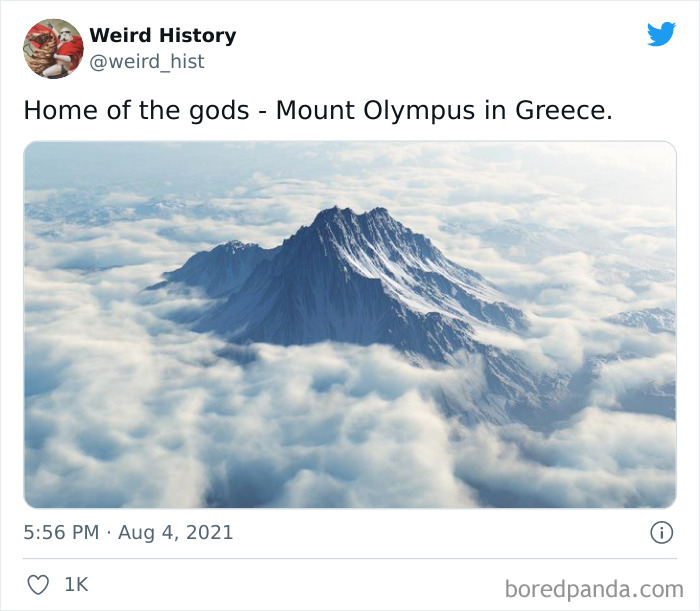 Mount Olympus rising above clouds in Greece, featured in weird history facts for history and trivia lovers.