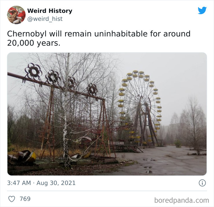 Abandoned Chernobyl amusement park with rusty rides and ferris wheel, illustrating weird history facts for trivia lovers.