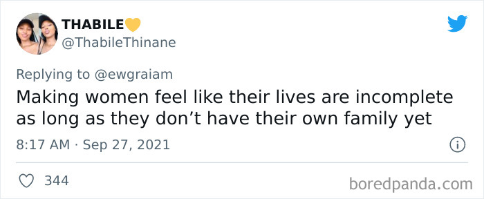 Tweet screenshot discussing outdated social customs about women’s lives and family expectations in a social media post.