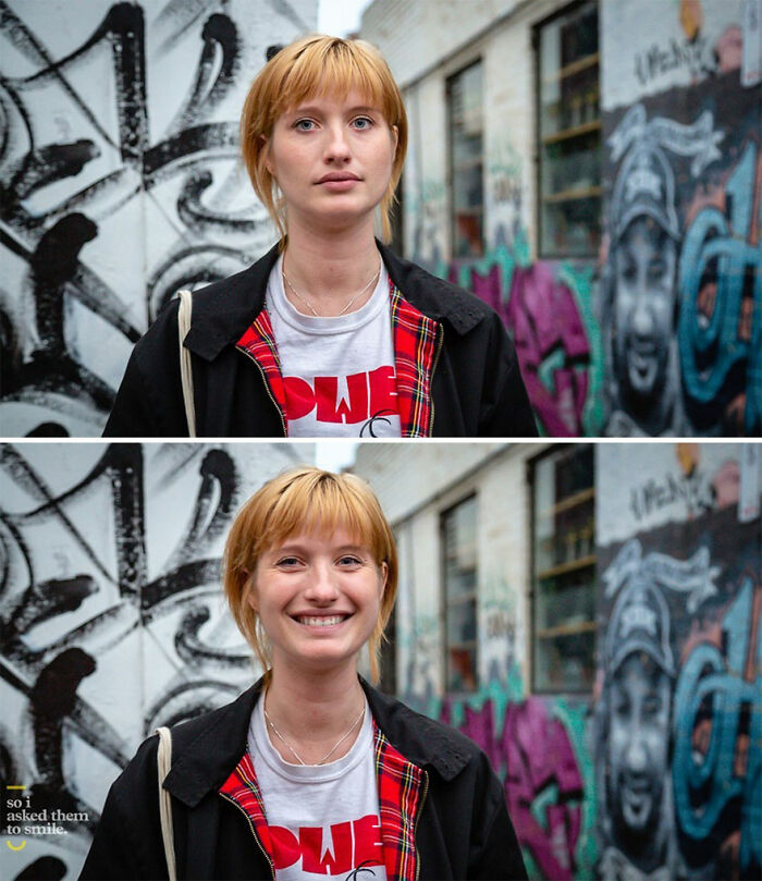 Photographer Takes Photos Of Strangers, Then Asks Them To Smile And Takes Another One (10 New Pics)