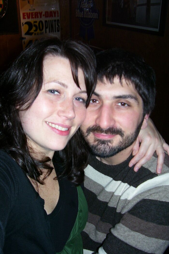 A couple smiling closely together in a casual setting, representing someone in this online group sharing experiences.