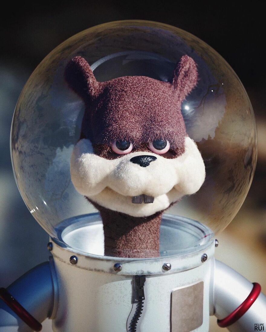 Terrifying digital art of a popular character with eerie eyes inside a space helmet, created to keep you up at night.