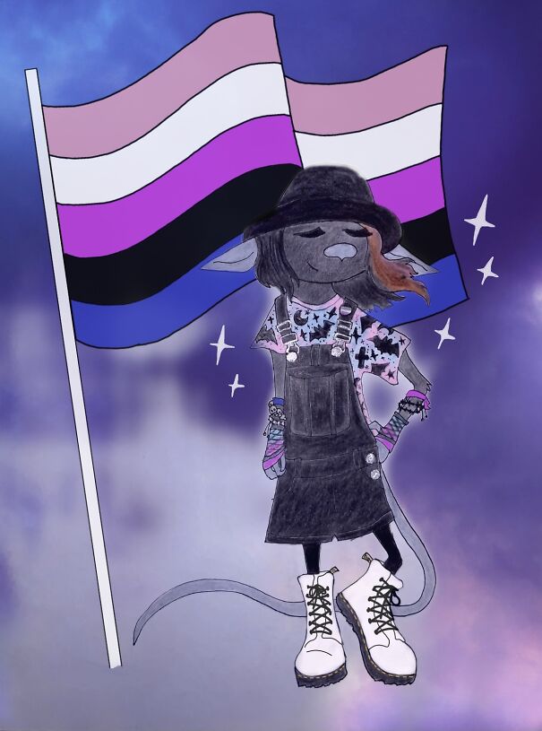 My Genderfluid Goth Mouse Character! 🐭 💗🤍💜🖤💙