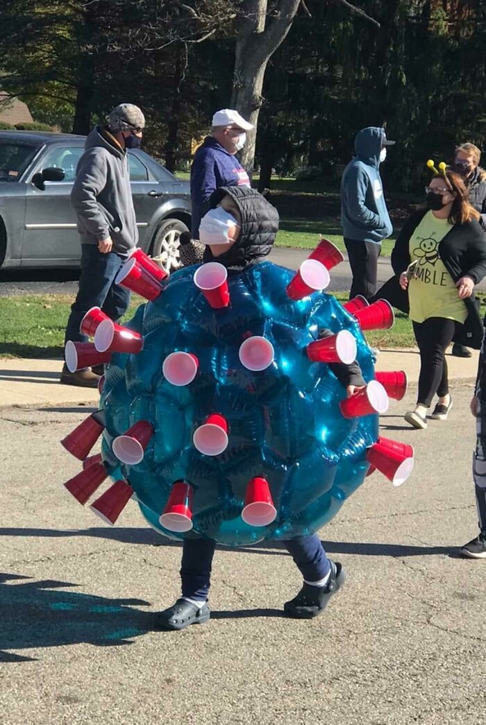 A Kid Dressed Up As “Coronavirus” For Halloween