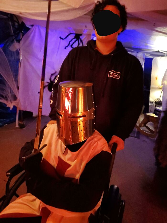 My Two Friends On Halloween. The Knight Is In A Wheelchair