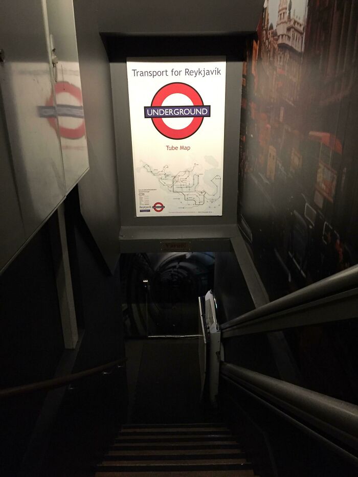 The Hallway To The Restroom In This English Pub In Iceland Is Made To Look Like A Tube Tunnel