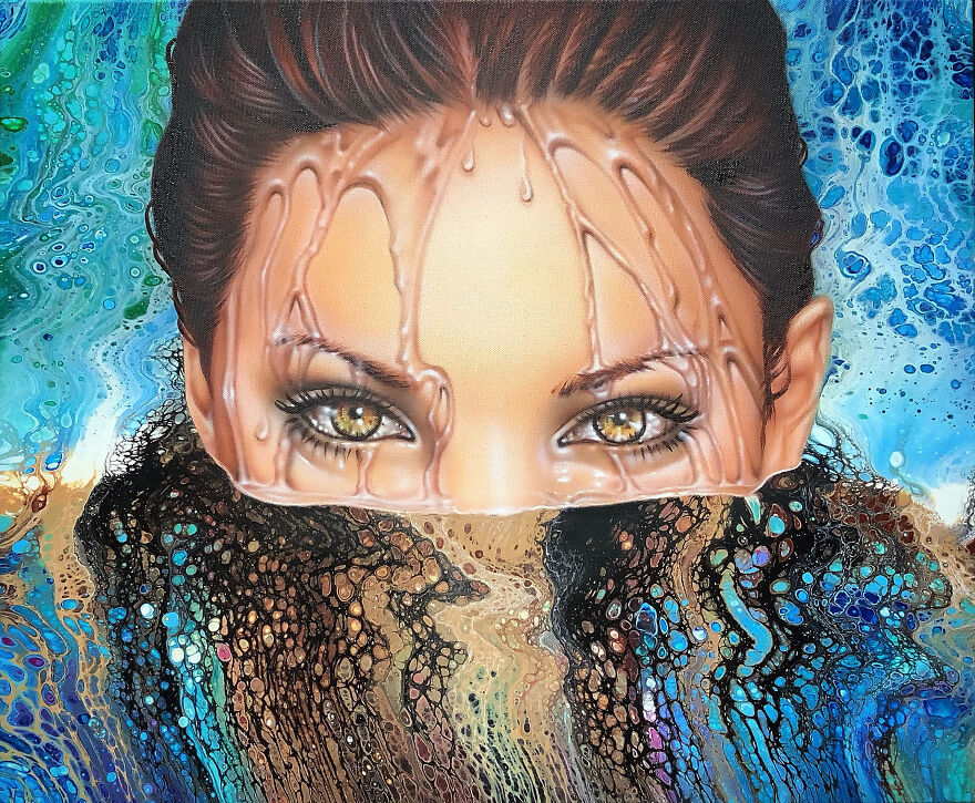 I Create Portrait Paintings Of Beautiful Ladies Using Fluid Art And An Airbrush.