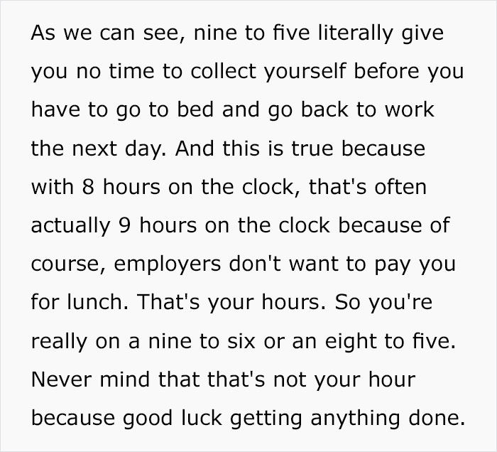 Woman Explains Why The 8-Hour Work/Sleep/Play Model Does Not Work Anymore Woman Explains Why The 8-Hour Work/Sleep/Play Model Does Not Work Anymore