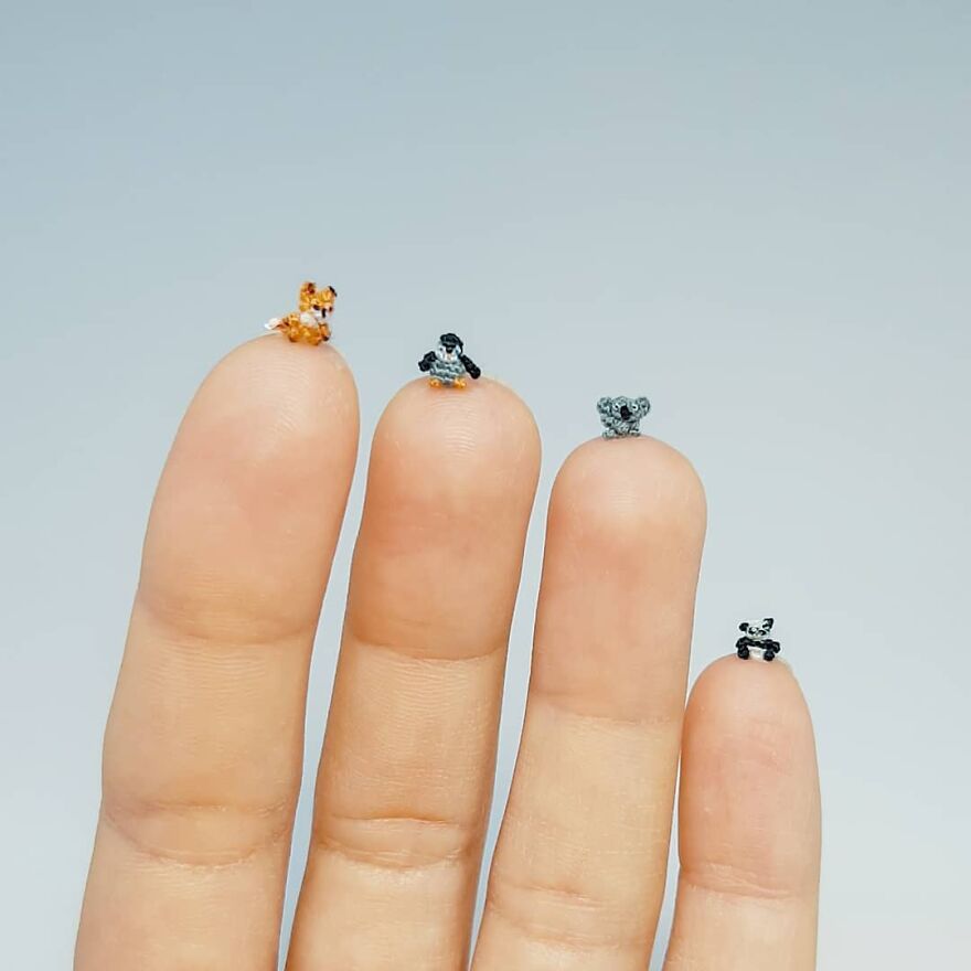 Artist Creates Crochet Animals So Tiny They Fit At Your Fingertips