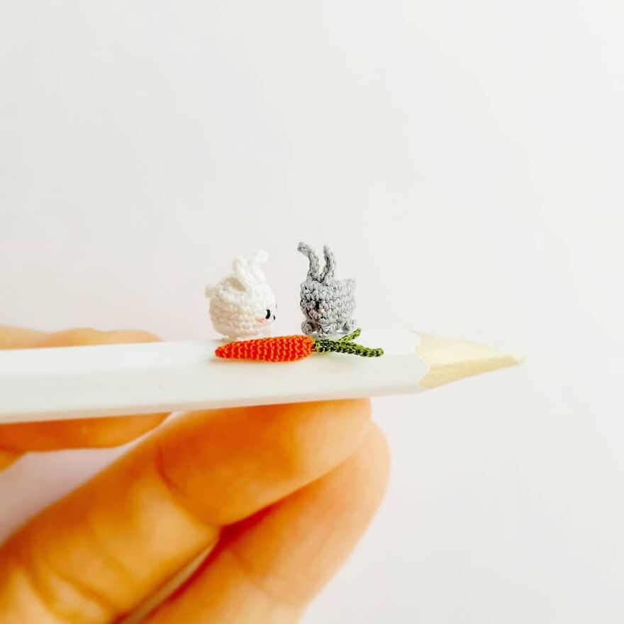 Artist Creates Crochet Animals So Tiny They Fit At Your Fingertips