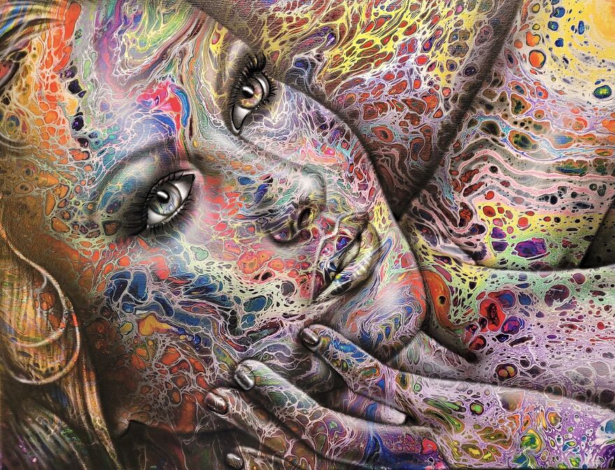 I Create Portrait Paintings Of Beautiful Ladies Using Fluid Art And An Airbrush.
