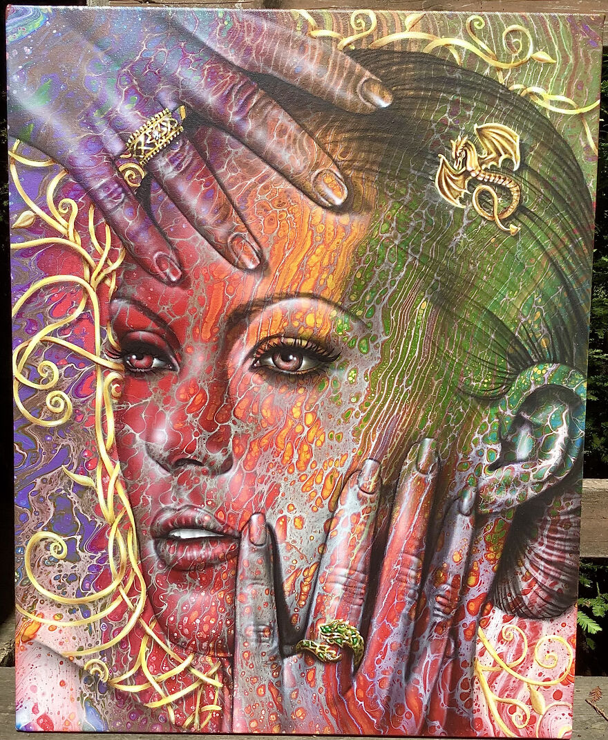 I Create Portrait Paintings Of Beautiful Ladies Using Fluid Art And An Airbrush.