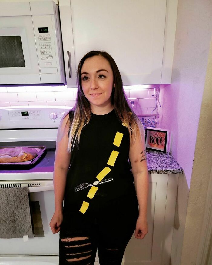 First Costume Of Spooky Season: A Fork In The Road, Complete With Potholes. Great Budget Costume Idea