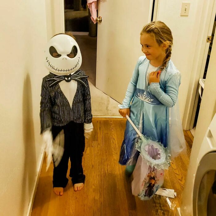 Here We Go! Halloween Costumes Decided We Have A Jack Skellington And An Elsa This Year