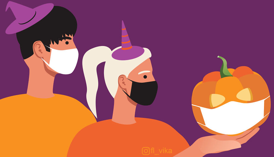 The Artist Wears Halloween Pumpkin Face Masks To Protect Against Covid (4 Pics)