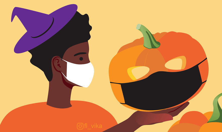 The Artist Wears Halloween Pumpkin Face Masks To Protect Against Covid (4 Pics)