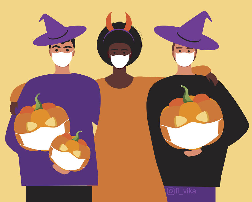 The Artist Wears Halloween Pumpkin Face Masks To Protect Against Covid (4 Pics)