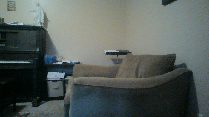 Couch, Piano, Shelf, Music Stand, & Stuff