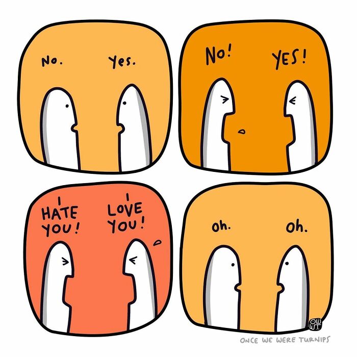 Simple silly comics by Australian cartoonist featuring two characters humorously exchanging short dialogues.