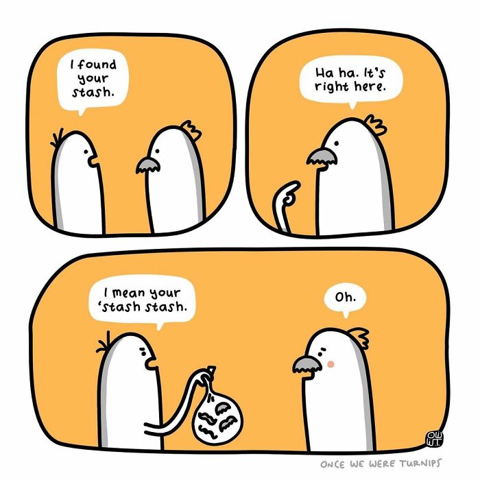 Australian cartoonist's silly comic strip features two birds in a humorous exchange about a hidden stash.