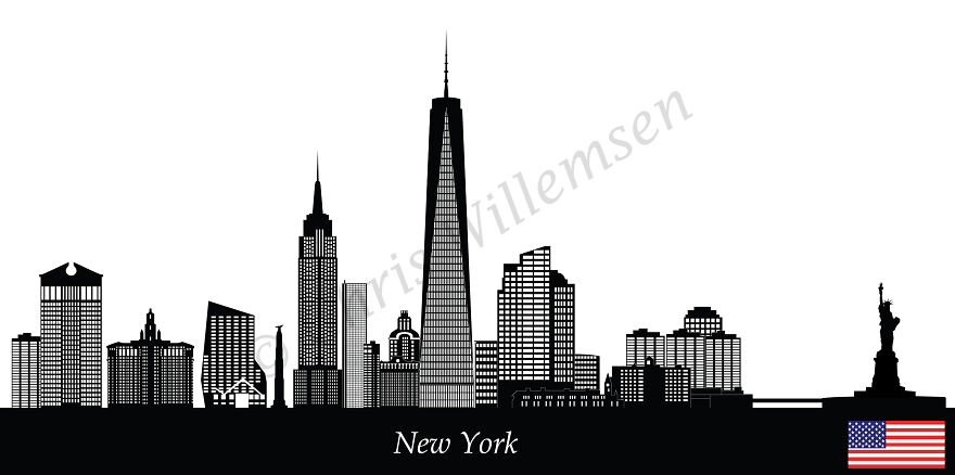 New York City Skyline With Flag