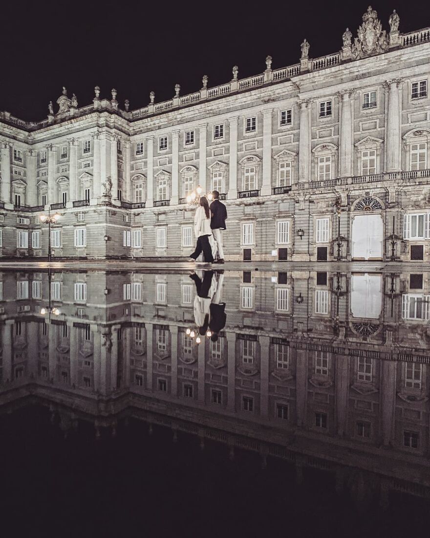 Unusual Pictures Of The Beauty Of Madrid Through Reflections And Puddles