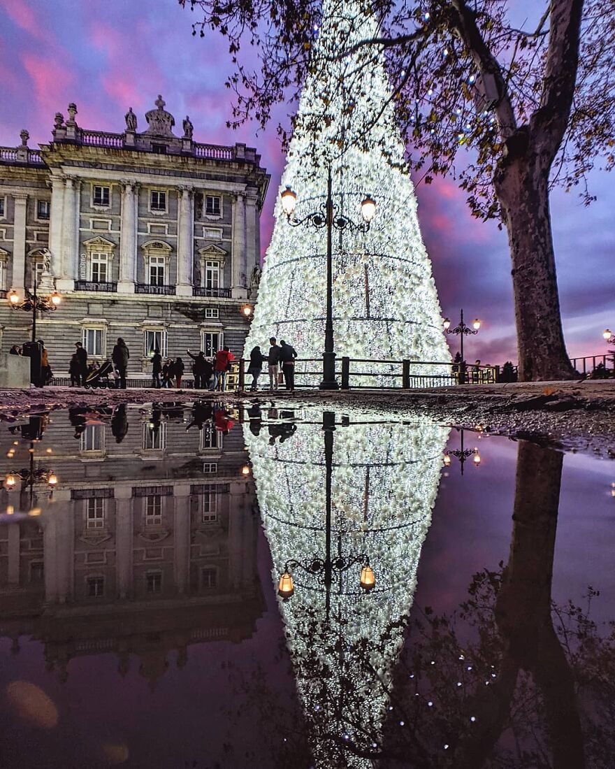 Unusual Pictures Of The Beauty Of Madrid Through Reflections And Puddles