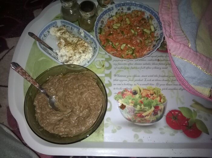 Egyptian Breakfast,beans, Cheese,salad& Bread.