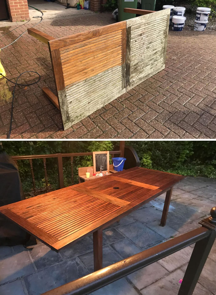 Rescued An Old Rotten Outdoor Table (Pressure Wash, Dry, Sand, Oil)