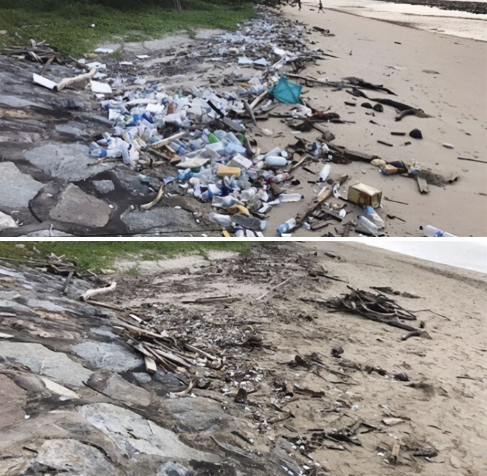 My Girlfriend And I Doing Our Part For #trashtag At The Beach The Other Day