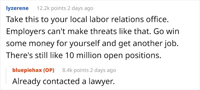 Boss Threatens Overworked Employee With Health Insurance, They Quit And Get A Lawyer Involved