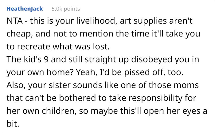 Woman Wants To Know If She Is The Jerk For Charging Her Sister $3,400 For A Painting Her 9 Y.O. Nephew Ruined