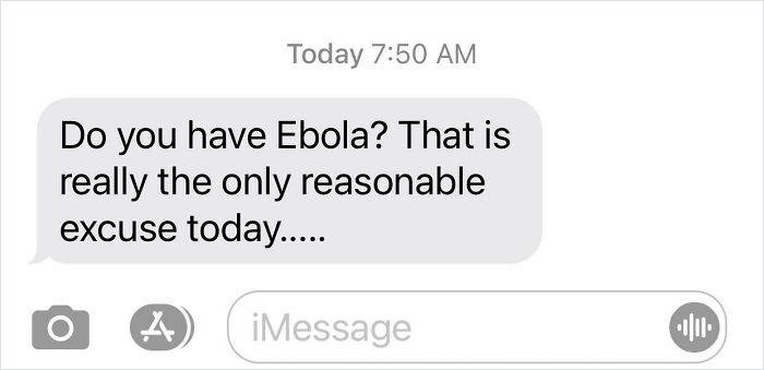 Screenshot of a harsh boss message questioning an employee’s reason for absence in a toxic work environment.