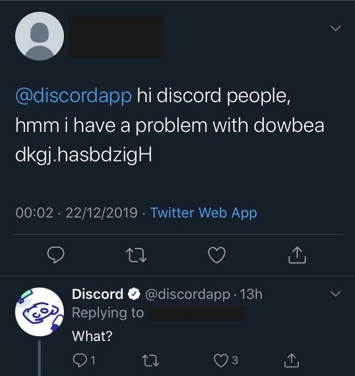 Tweet showing a confusing message to Discord app, illustrating cases where following a person’s train of thought is hilarious.