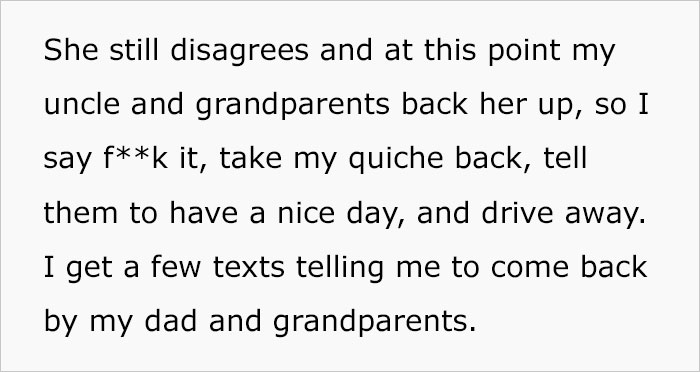 22-Year-Old Guy Gets Asked To Sit With The Kids At Family Party, Takes The Quiche He Brought And Just Leaves