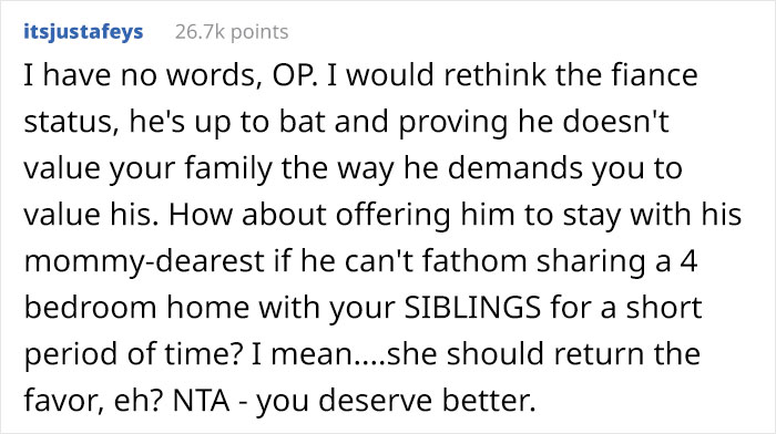 "We Have Two Rooms Available": Woman Is Confused After Fianc&eacute; Refuses To Let Her Family Move In For A While, Even Though She Helped His Family Years Ago