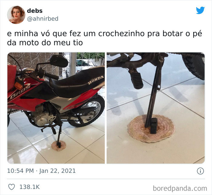 My Grandma Knitted A Little Mat To Support My Uncle's Bike's Pedal