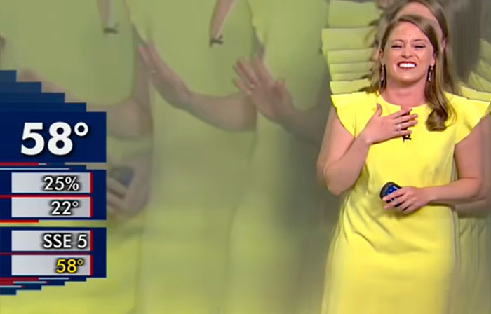 This Weather Reporter Got Caught In An On-Air Graphics Error That "Multiplied" Her Across The Screen. Earth, Wind, And A Chance Of Scattered Showers