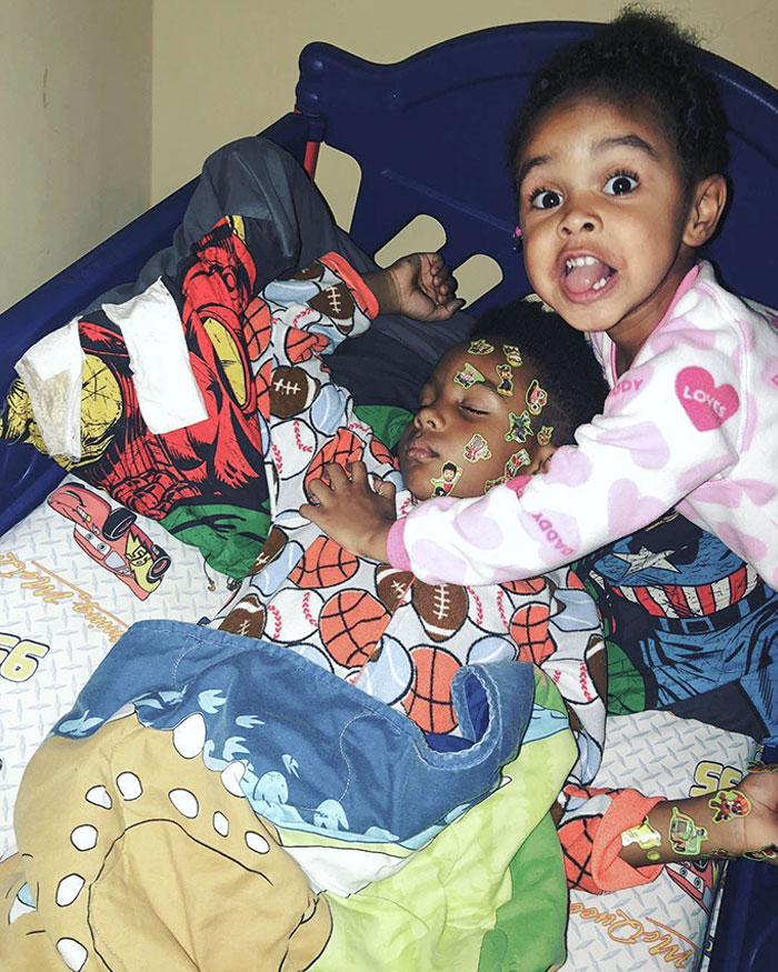 So I’m Going In To Put Her Back In Bed And See My Boy's Face And Ask Her What She Did. This Face Is What I Get