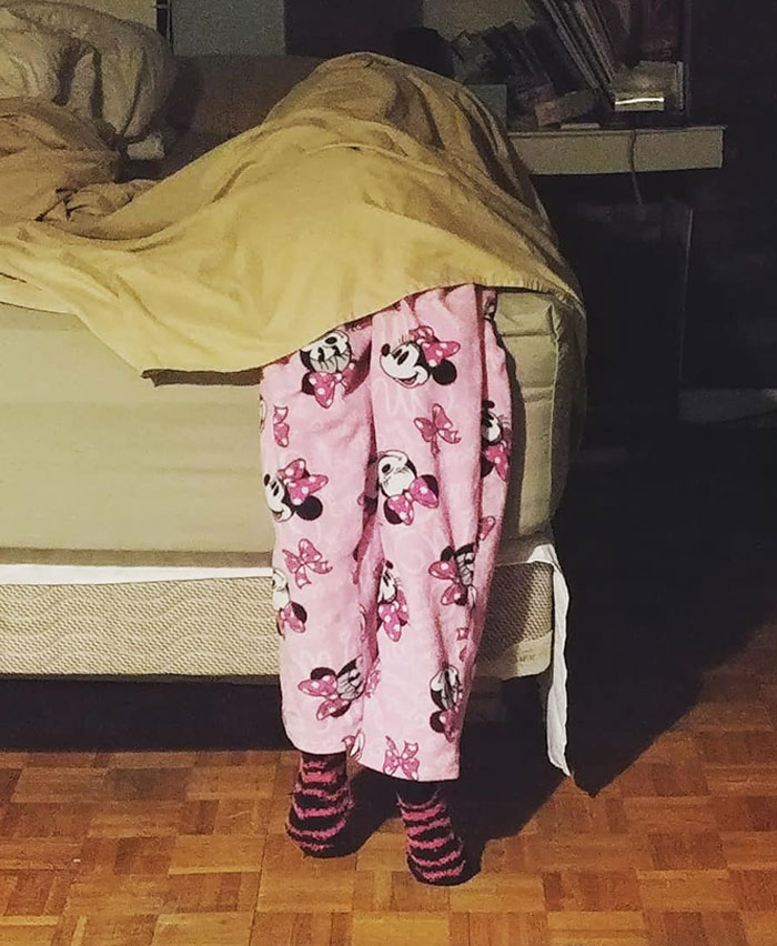 When Your Sister Pranks You. She Asked Me To Wake Her Up And I Walked Downstairs To This. I Thought She Was Sleeping In A Really Weird Position Before I Realized