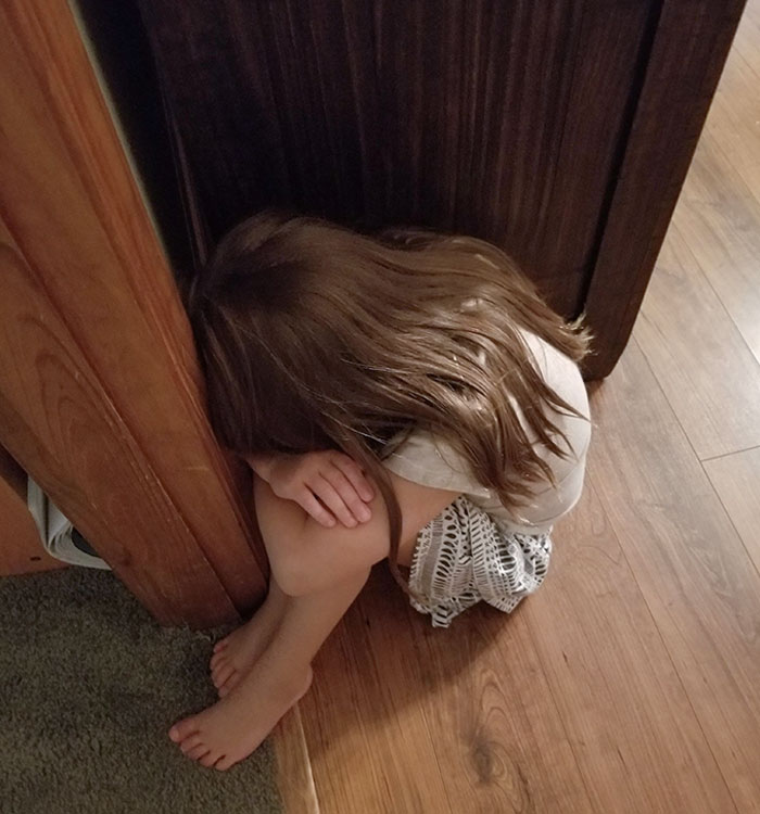 She's Crying Because Her Brother Proudly Announced The Size Of A Turd He Laid, But Flushed It Before She Could See It