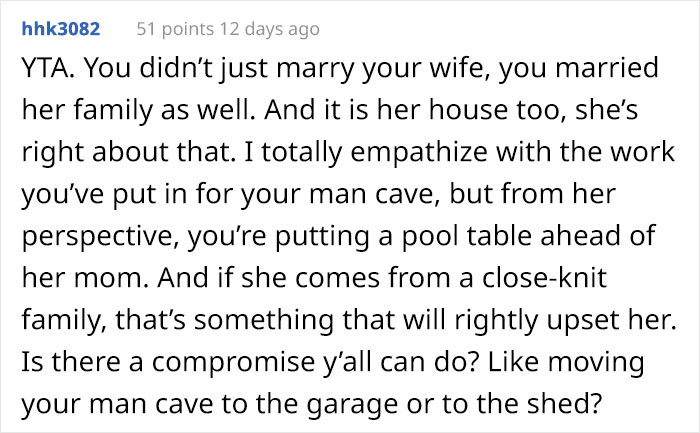 &ldquo;Am I The [Jerk] For Not Giving Up My &ldquo;Man Cave&rdquo; To Accommodate My Mother-In-Law?&rdquo;