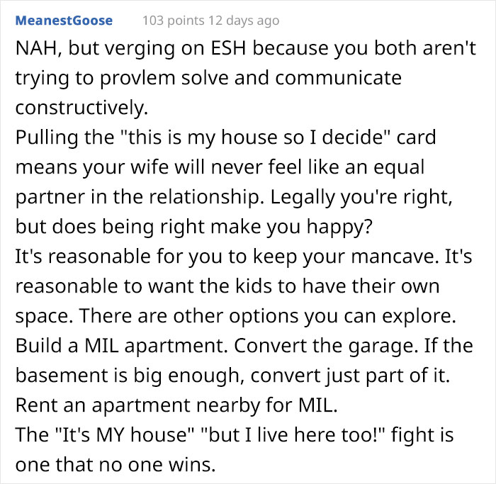 &ldquo;Am I The [Jerk] For Not Giving Up My &ldquo;Man Cave&rdquo; To Accommodate My Mother-In-Law?&rdquo;