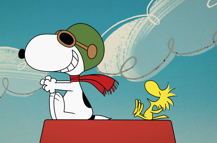 Snoopy and Woodstock laughing