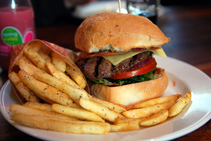 Hamburger and Fries on a plate