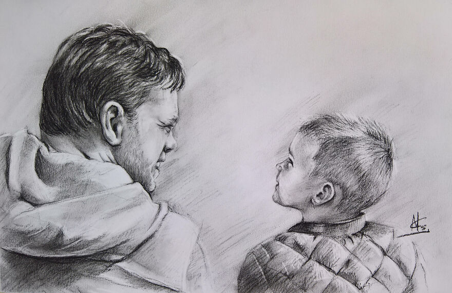 Dad And Son By Pencil