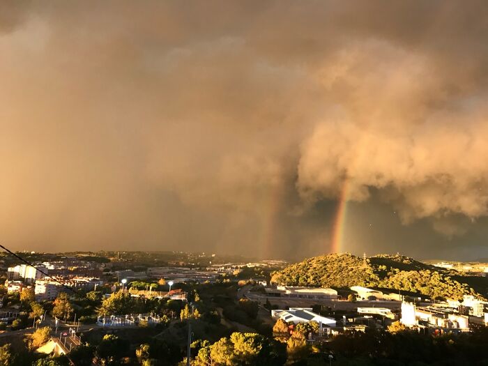 Thunderstorm And Double Rainbow.
