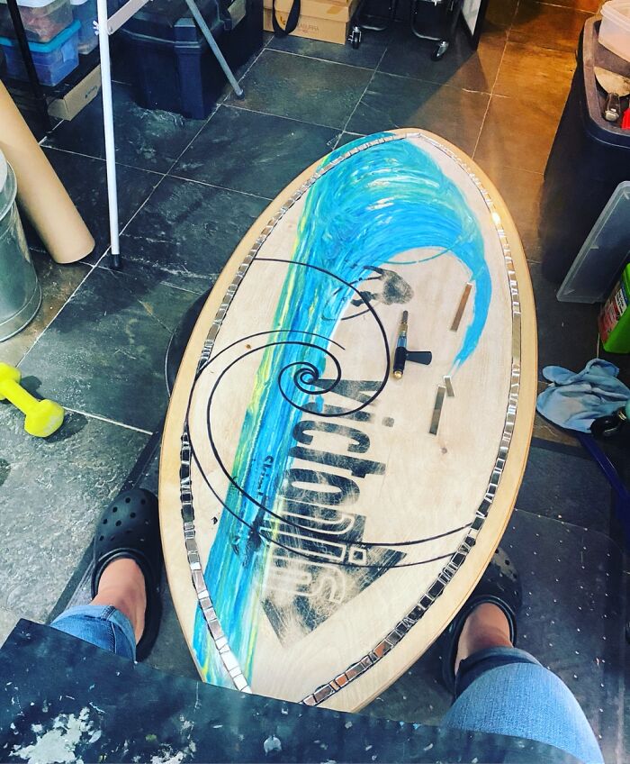 I Created This All Mirror Ocean Wave Inspired Mosaic Skim Board
