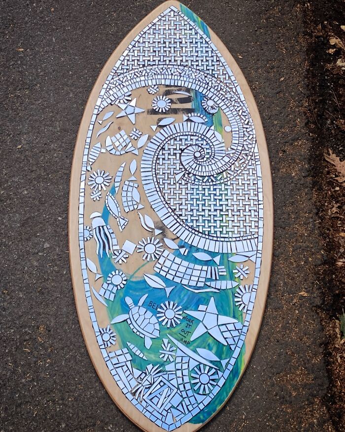 I Created This All Mirror Ocean Wave Inspired Mosaic Skim Board