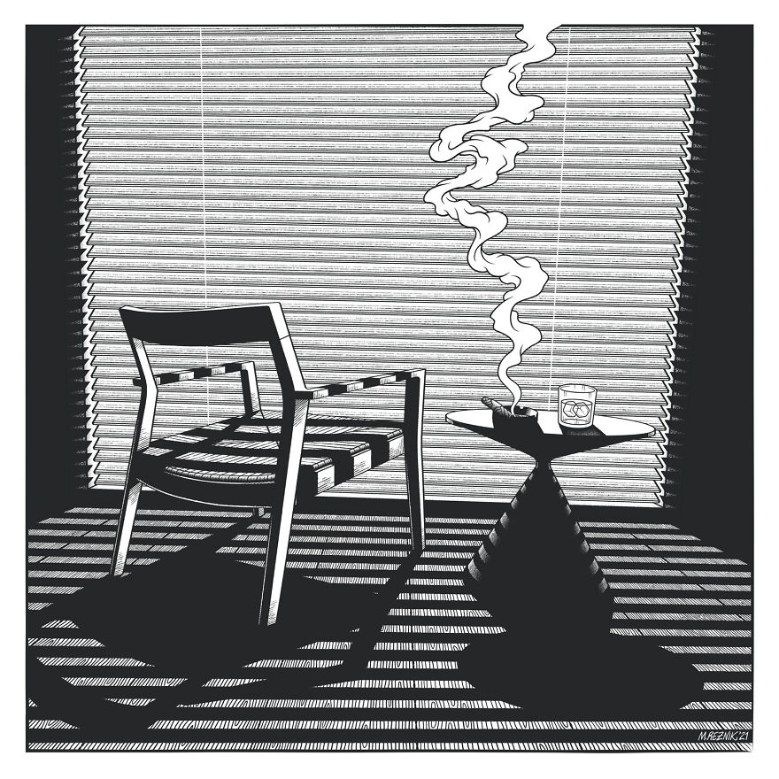 Highly Detailed Film Noir Inspired Furniture Illustrations